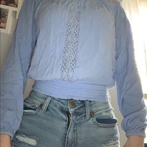 off the shoulder blue long sleeve from aero